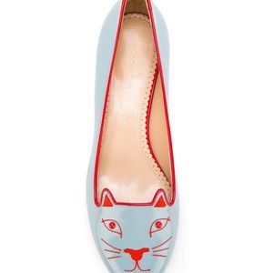 Charlotte Olympia Kitty Studs Leather Blue/Gray